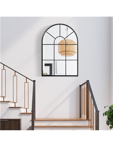 HOMCOM Arched Wall Mirror Modern, 91 x 60 cm, Window Style for Living Room, Bedroom, Sleek Design, Black 830-631V01BK