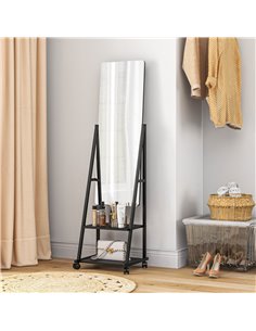 HOMCOM Rolling Full-Length Dressing Mirror on Wheels with Adjustable Angle & Storage Shelves for Bedroom 831-685V00BK 2
