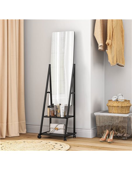 HOMCOM Rolling Full-Length Dressing Mirror on Wheels with Adjustable Angle & Storage Shelves for Bedroom 831-685V00BK - pic 94269 | FastDaddyshop