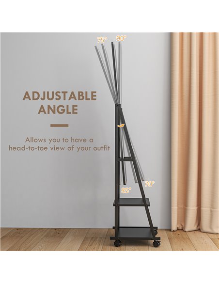 HOMCOM Rolling Full-Length Dressing Mirror on Wheels with Adjustable Angle & Storage Shelves for Bedroom 831-685V00BK - pic 94271 | FastDaddyshop