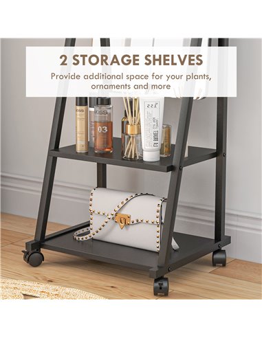 HOMCOM Rolling Full-Length Dressing Mirror on Wheels with Adjustable Angle & Storage Shelves for Bedroom 831-685V00BK
