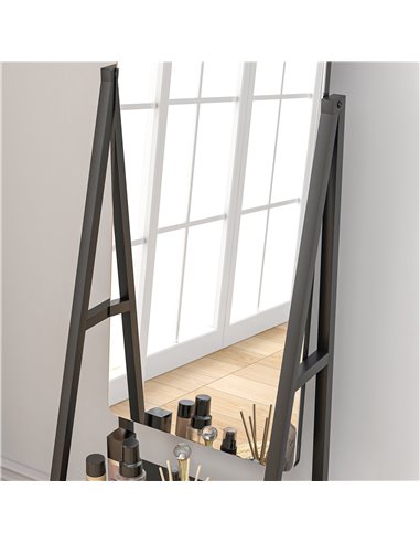 HOMCOM Rolling Full-Length Dressing Mirror on Wheels with Adjustable Angle & Storage Shelves for Bedroom 831-685V00BK