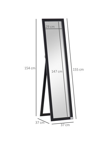 HOMCOM Bedroom Full Length Mirror, Free Standing or Wall Mounted Dressing Mirror, 37 x 154 cm 831-389BK