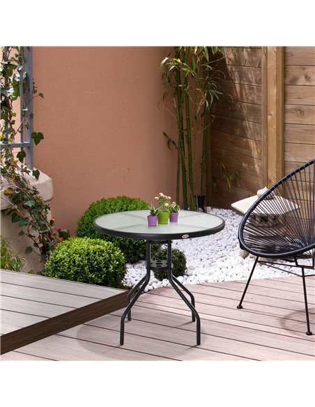 Outsunny Bistro Table Outdoor Round Dining Coffee Table Tempered Glass Top  Side Table Patio Garden - 80cm Diameter - pic 9428 | FastDaddyshop