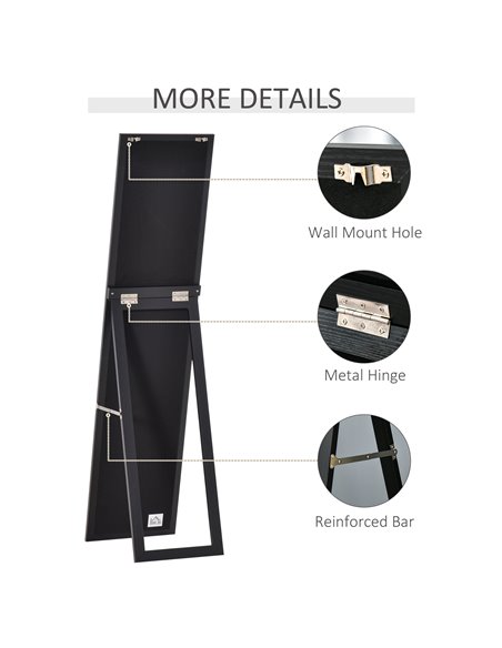 HOMCOM Bedroom Full Length Mirror, Free Standing or Wall Mounted Dressing Mirror, 37 x 154 cm 831-389BK - pic 94282 | FastDaddyshop