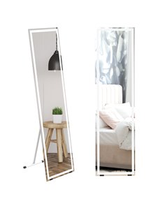 HOMCOM LED Dressing Mirror, Free Standing or Wall Mounted Bedroom Mirror with Dimmable & 3 Colour Lighting, White 831-721V70WT