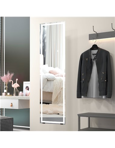 HOMCOM LED Dressing Mirror, Free Standing or Wall Mounted Bedroom Mirror with Dimmable & 3 Colour Lighting, White 831-721V70WT