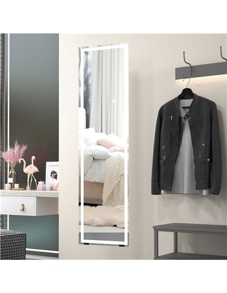 HOMCOM LED Dressing Mirror, Free Standing or Wall Mounted Bedroom Mirror with Dimmable & 3 Colour Lighting, White 831-721V70WT - pic 94287 | FastDaddyshop