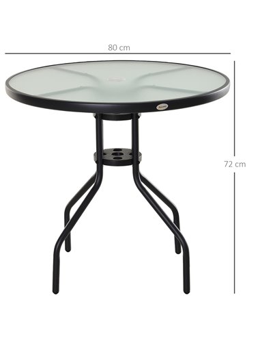 Outsunny Bistro Table Outdoor Round Dining Coffee Table Tempered Glass Top  Side Table Patio Garden - 80cm Diameter