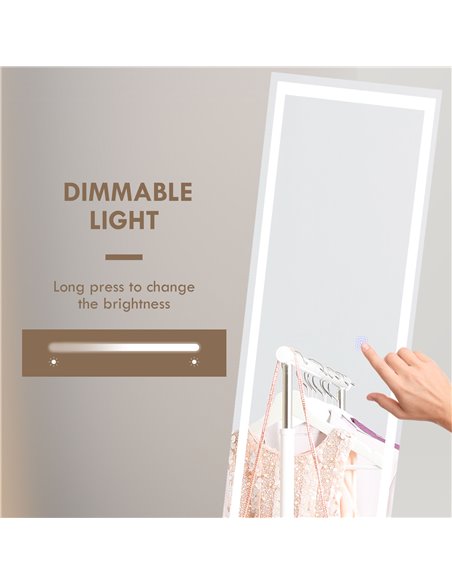 HOMCOM LED Dressing Mirror, Free Standing or Wall Mounted Bedroom Mirror with Dimmable & 3 Colour Lighting, White 831-721V70WT - pic 94290 | FastDaddyshop