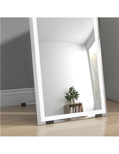 HOMCOM LED Dressing Mirror, Free Standing or Wall Mounted Bedroom Mirror with Dimmable & 3 Colour Lighting, White 831-721V70WT