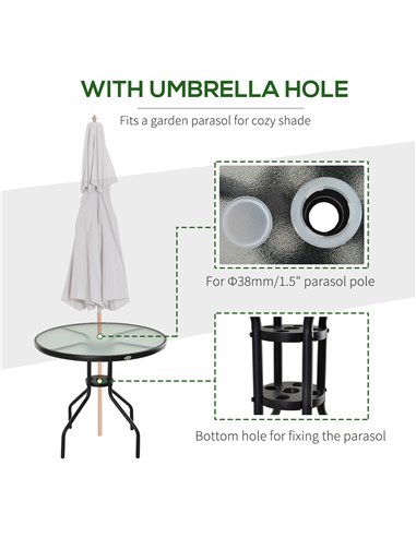 Outsunny Bistro Table Outdoor Round Dining Coffee Table Tempered Glass Top  Side Table Patio Garden - 80cm Diameter