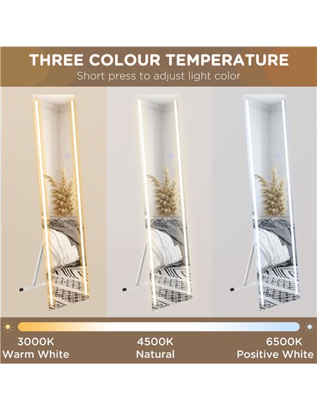 HOMCOM LED Dressing Mirror, Standing Wall Bedroom Mirror with Dimmable 3 Colour Lighting, 23W, 40x50x148cm, White 831-720V70WT - pic 94300 | FastDaddyshop