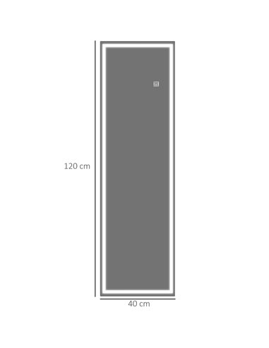 HOMCOM Full Length Mirror with Dimming, 3 Colour LED, Smart Touch, Memory Function, 120 x 40cm, Long Wall Mounted 830-807V70CR
