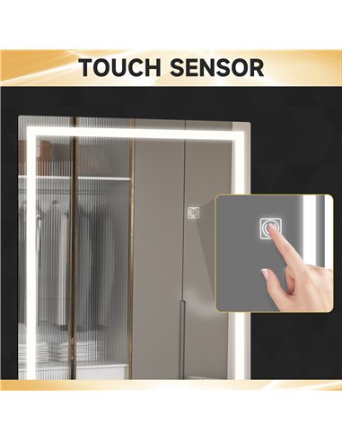 HOMCOM Full Length Mirror with Dimming, 3 Colour LED, Smart Touch, Memory Function, 120 x 40cm, Long Wall Mounted 830-807V70CR