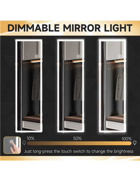 HOMCOM Full Length Mirror with Dimming, 3 Colour LED, Smart Touch, Memory Function, 120 x 40cm, Long Wall Mounted 830-807V70CR - pic 94308 | FastDaddyshop