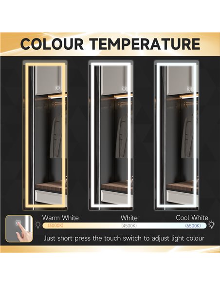 HOMCOM Full Length Mirror with Dimming, 3 Colour LED, Smart Touch, Memory Function, 120 x 40cm, Long Wall Mounted 830-807V70CR - pic 94309 | FastDaddyshop