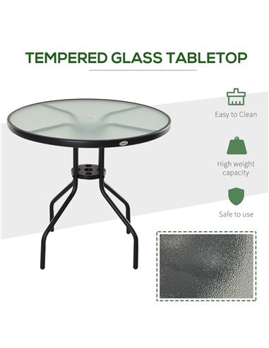 Outsunny Bistro Table Outdoor Round Dining Coffee Table Tempered Glass Top  Side Table Patio Garden - 80cm Diameter