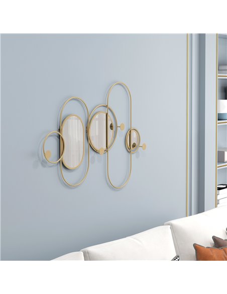HOMCOM Decorative Metal Wall Mirror with Coat Hooks, Modern Art for Living Room Bedroom, Gold Tone 830-810V00GD - pic 94314 | FastDaddyshop