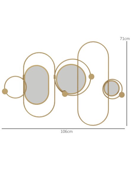 HOMCOM Decorative Metal Wall Mirror with Coat Hooks, Modern Art for Living Room Bedroom, Gold Tone 830-810V00GD - pic 94315 | FastDaddyshop