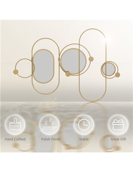 HOMCOM Decorative Metal Wall Mirror with Coat Hooks, Modern Art for Living Room Bedroom, Gold Tone 830-810V00GD - pic 94318 | FastDaddyshop