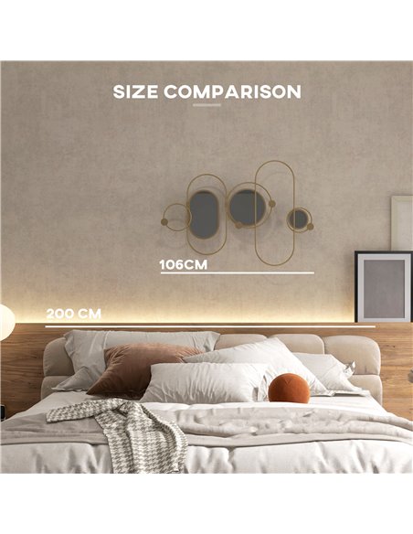 HOMCOM Decorative Metal Wall Mirror with Coat Hooks, Modern Art for Living Room Bedroom, Gold Tone 830-810V00GD - pic 94319 | FastDaddyshop