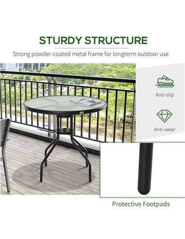 Outsunny Bistro Table Outdoor Round Dining Coffee Table Tempered Glass Top  Side Table Patio Garden - 80cm Diameter