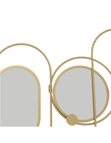 HOMCOM Decorative Metal Wall Mirror with Coat Hooks, Modern Art for Living Room Bedroom, Gold Tone 830-810V00GD