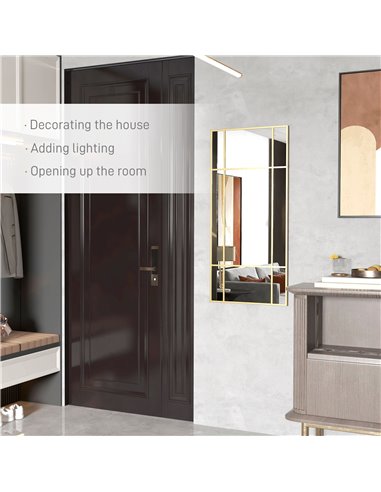 HOMCOM Rectangle Wall Mirror, 110 x 50cm Window Style Vanity Mirror with Metal Frame, Decorative Hanging Mirror for Living Room,