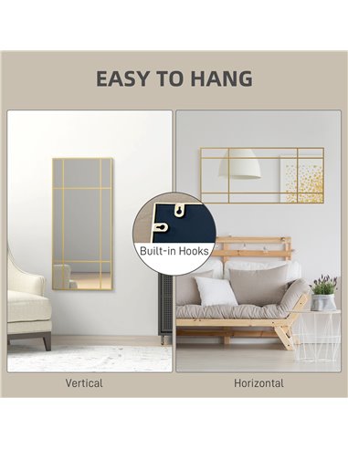 HOMCOM Rectangle Wall Mirror, 110 x 50cm Window Style Vanity Mirror with Metal Frame, Decorative Hanging Mirror for Living Room,