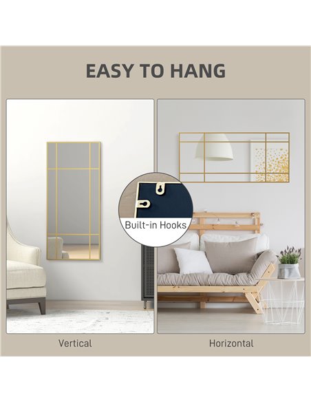 HOMCOM Rectangle Wall Mirror, 110 x 50cm Window Style Vanity Mirror with Metal Frame, Decorative Hanging Mirror for Living Room, - pic 94335 | FastDaddyshop