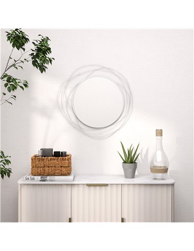HOMCOM Abstract Metal Wire Wall Mirror, with Accessories - Silver 830-823V00SR