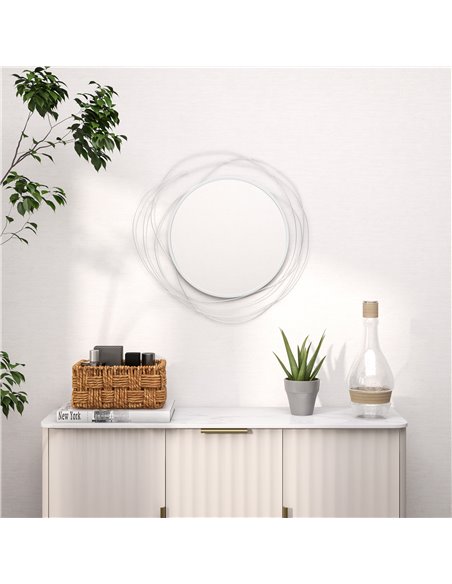 HOMCOM Abstract Metal Wire Wall Mirror, with Accessories - Silver 830-823V00SR - pic 94341 | FastDaddyshop