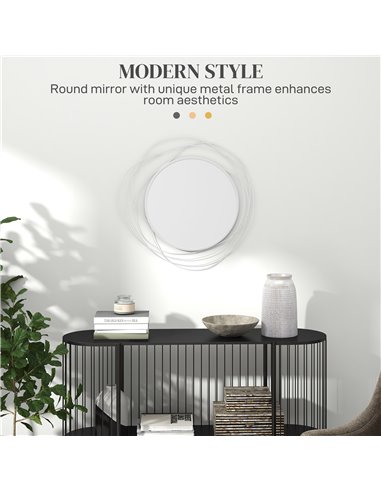HOMCOM Abstract Metal Wire Wall Mirror, with Accessories - Silver 830-823V00SR