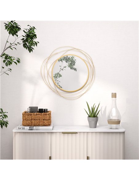 HOMCOM Abstract Metal Wire Wall Mirror, with Accessories - Gold Tone 830-823V00GD - pic 94350 | FastDaddyshop