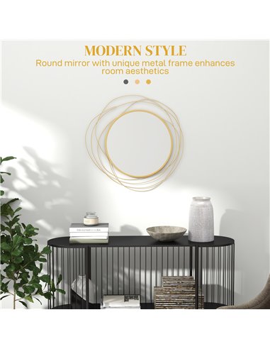 HOMCOM Abstract Metal Wire Wall Mirror, with Accessories - Gold Tone 830-823V00GD