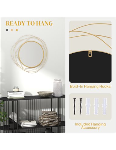 HOMCOM Abstract Metal Wire Wall Mirror, with Accessories - Gold Tone 830-823V00GD