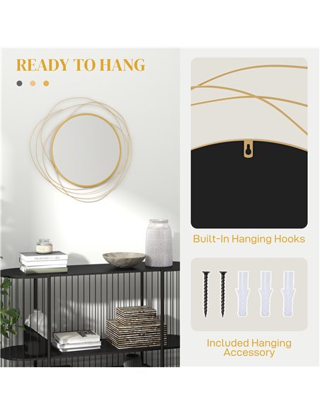 HOMCOM Abstract Metal Wire Wall Mirror, with Accessories - Gold Tone 830-823V00GD - pic 94353 | FastDaddyshop