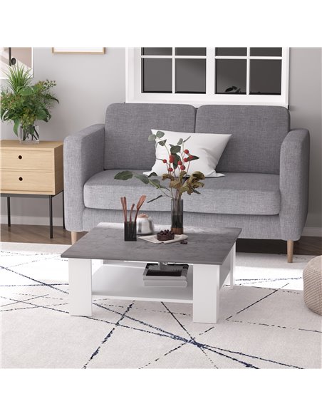 HOMCOM 2 Tier Vintage Style Coffee Table Square Side Desk Storage Shelf Indoor Home Living Room Furniture - pic 9436 | FastDaddyshop