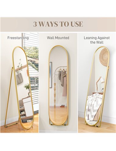 HOMCOM 40 x 160cm Full Length Mirror, Floor Standing, Wall-Mounted or Leaning Against Wall Tall Mirror w/ Support Frame 831-777V