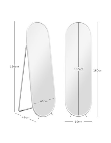 HOMCOM 40 x 160cm Full Length Mirror, Floor Standing, Wall-Mounted or Leaning Against Wall Oval Full Body Mirror w/ Support Fram