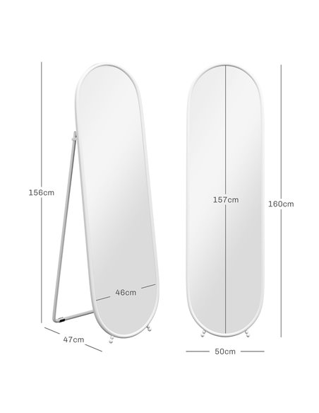 HOMCOM 40 x 160cm Full Length Mirror, Floor Standing, Wall-Mounted or Leaning Against Wall Oval Full Body Mirror w/ Support Fram - pic 94369 | FastDaddyshop