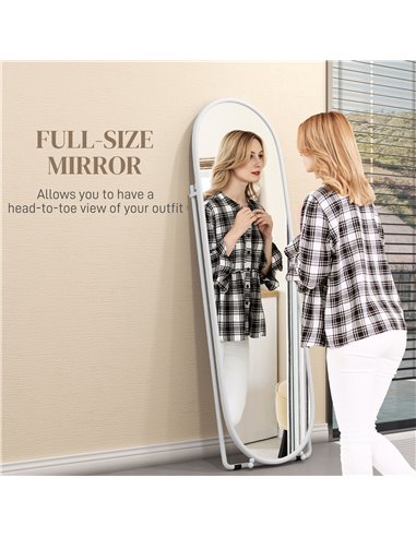 HOMCOM 40 x 160cm Full Length Mirror, Floor Standing, Wall-Mounted or Leaning Against Wall Oval Full Body Mirror w/ Support Fram
