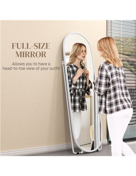 HOMCOM 40 x 160cm Full Length Mirror, Floor Standing, Wall-Mounted or Leaning Against Wall Oval Full Body Mirror w/ Support Fram - pic 94370 | FastDaddyshop