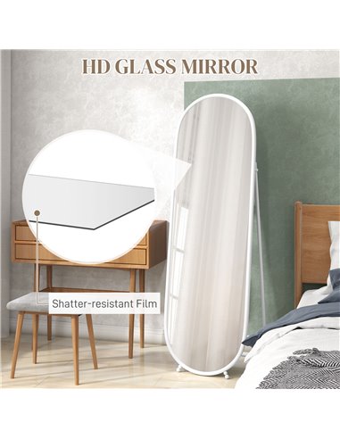 HOMCOM 40 x 160cm Full Length Mirror, Floor Standing, Wall-Mounted or Leaning Against Wall Oval Full Body Mirror w/ Support Fram