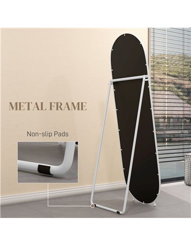 HOMCOM 40 x 160cm Full Length Mirror, Floor Standing, Wall-Mounted or Leaning Against Wall Oval Full Body Mirror w/ Support Fram