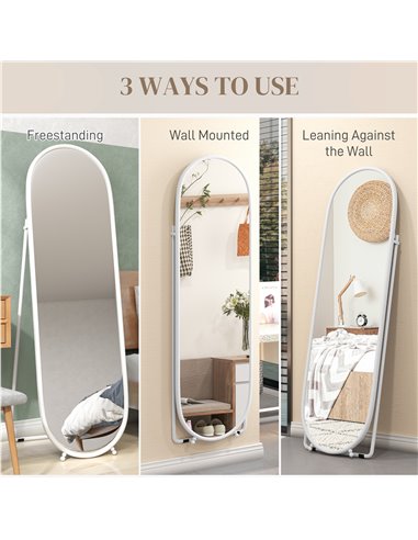HOMCOM 40 x 160cm Full Length Mirror, Floor Standing, Wall-Mounted or Leaning Against Wall Oval Full Body Mirror w/ Support Fram
