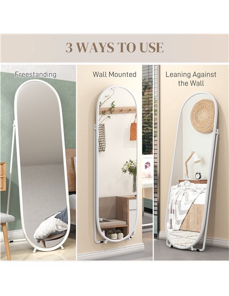 HOMCOM 40 x 160cm Full Length Mirror, Floor Standing, Wall-Mounted or Leaning Against Wall Oval Full Body Mirror w/ Support Fram - pic 94373 | FastDaddyshop