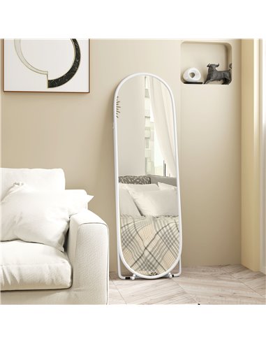 HOMCOM 40 x 160cm Full Length Mirror, Floor Standing, Wall-Mounted or Leaning Against Wall Oval Full Body Mirror w/ Support Fram