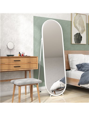 HOMCOM 40 x 160cm Full Length Mirror, Floor Standing, Wall-Mounted or Leaning Against Wall Oval Full Body Mirror w/ Support Fram